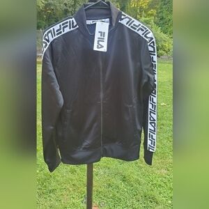 Fila  Black Sleeve Spell Out Track Warm Up Casual Women's‎ Jacket Size Small